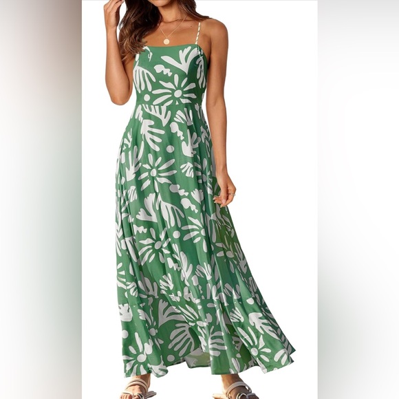 MEROKEETY Floral Boho Maxi Casual Sleeveless Spaghetti Strap Smocked Long Dress - Picture 4 of 4